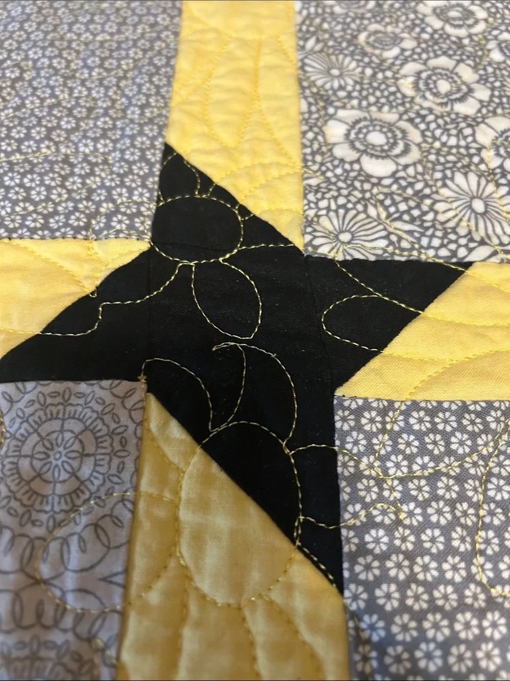 ONE OF A KIND- HANDCRAFTED  Yellow, Gray & Black Quilt